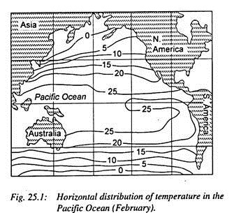 Horizontal Distribution of Temperature in the Pacific Ocean (February)