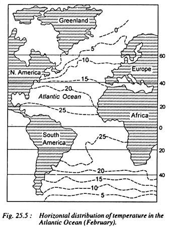 Horizontal Distribution of Temperature in the Atlantic Ocean (February)